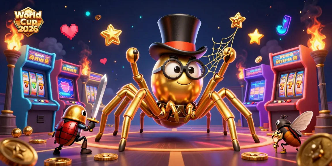 Experience the thrill of World Cup 2026 with this vibrant casino-themed 3D illustration featuring a golden tarantula.