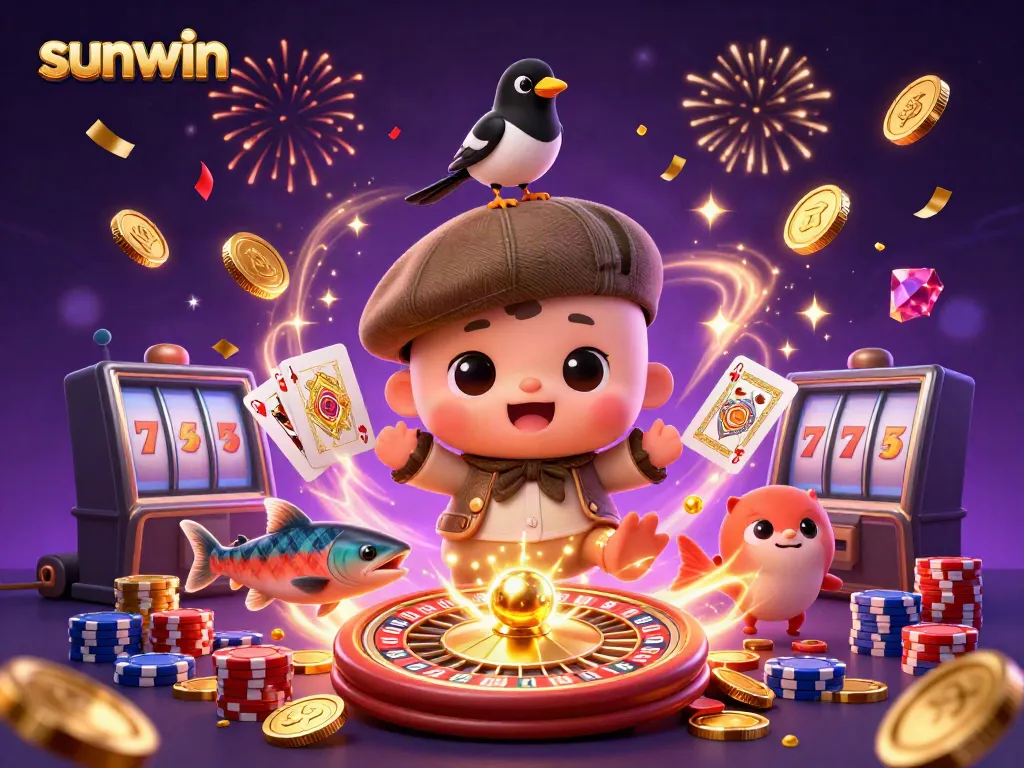 Experience exciting wins with sunwin's vibrant 3D casino scene featuring baby Nessie and golden treasures.