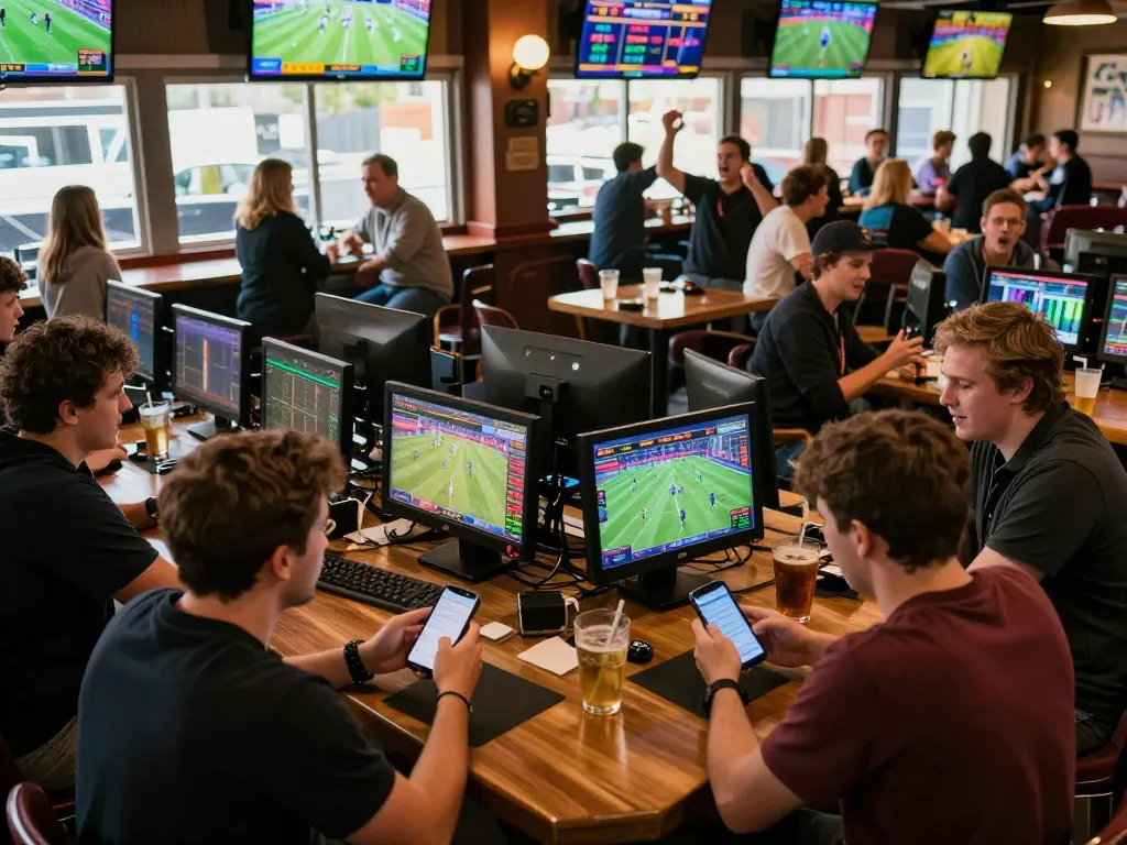 Fans engaging in soi keo nha cai betting strategies at a vibrant sports bar during games.