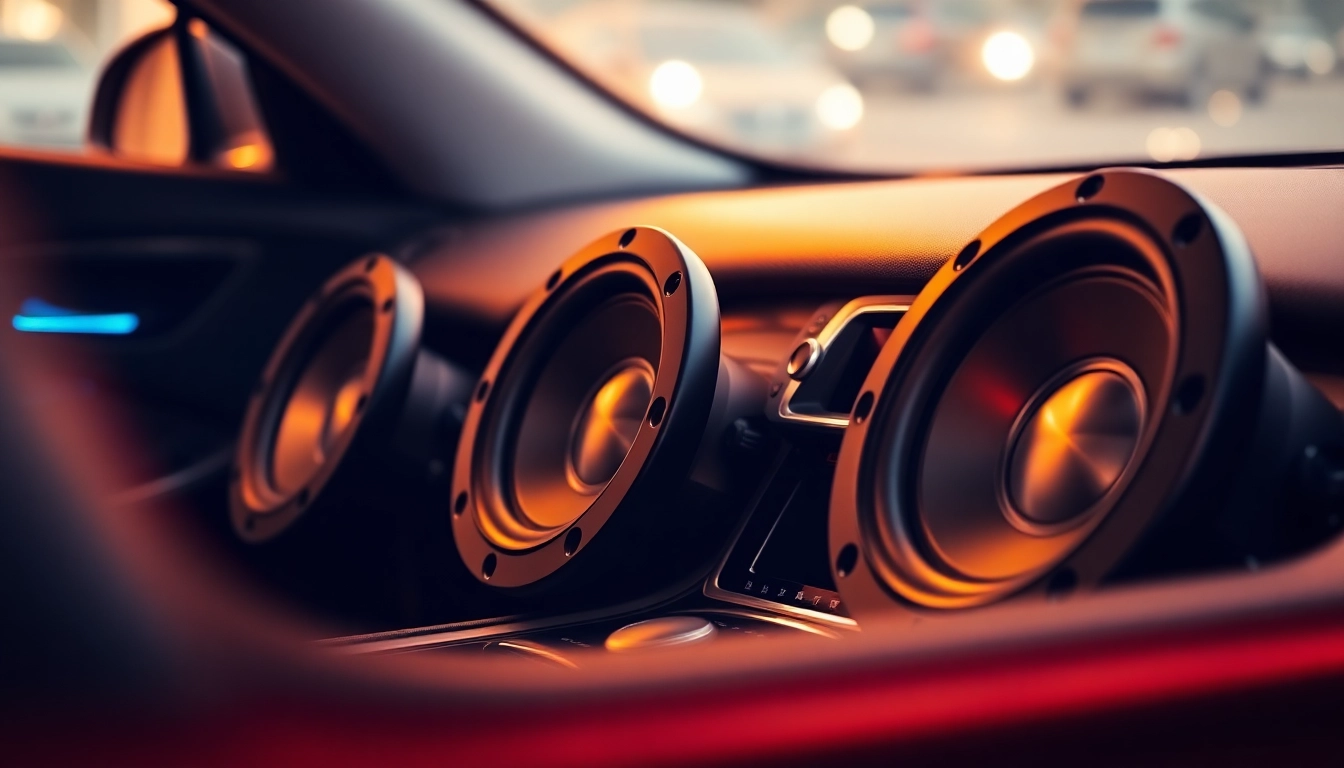 High-quality Garsiakalbiai showcasing sleek design and vibrant colors for automotive audio systems.
