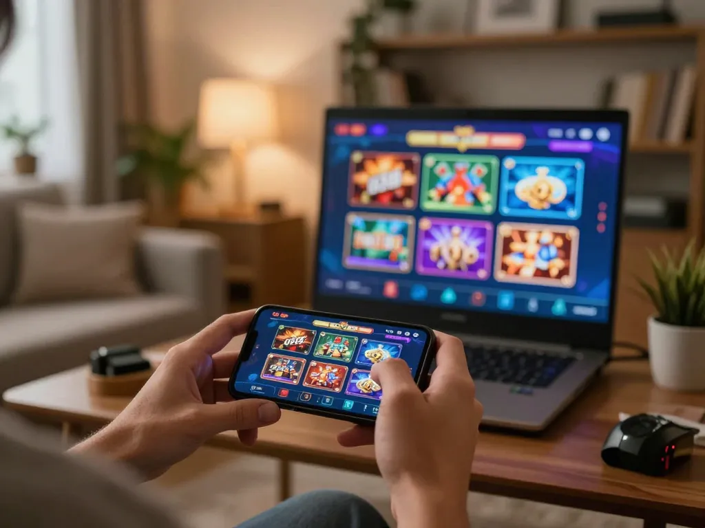 Player engaging with the UG88 casino app for online gambling from home