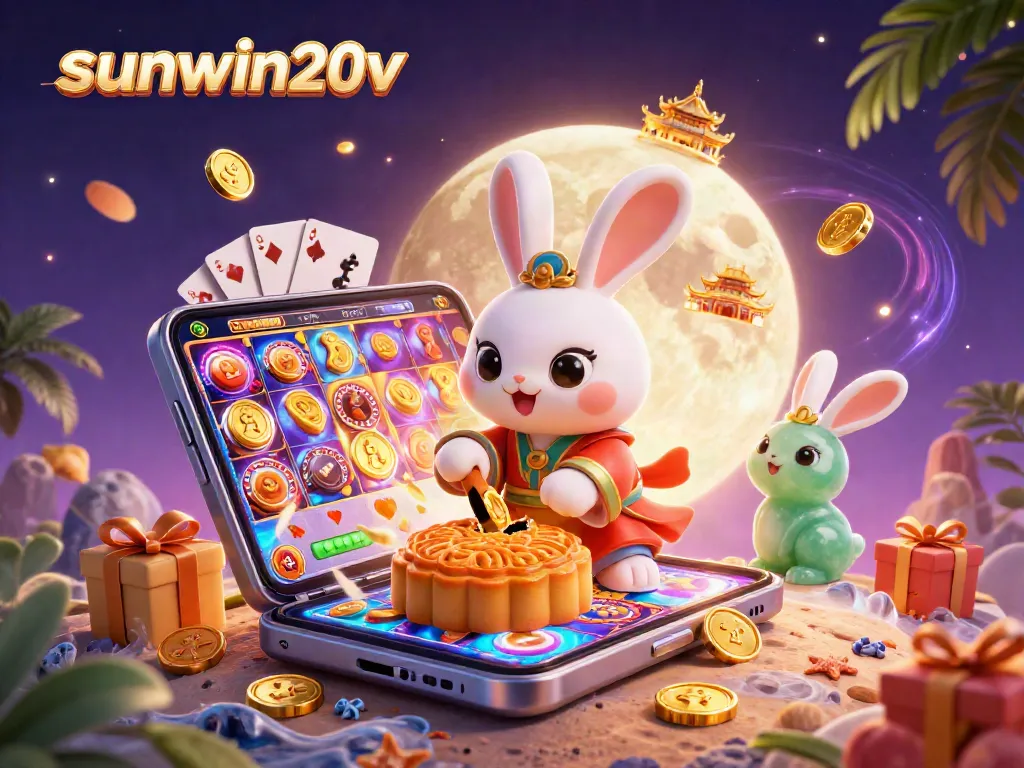 Engage with sunwin20v's vibrant casino scene featuring a moon rabbit, poker chips, and rich gaming elements.