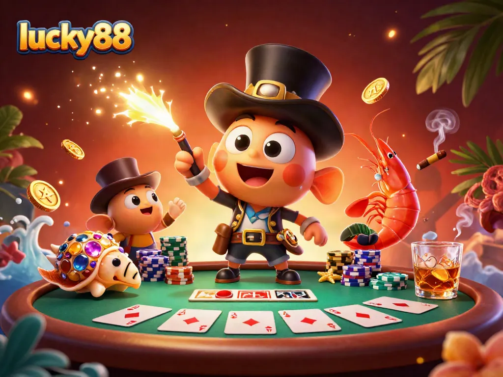 Engage with lucky88 through vibrant casino elements and dynamic characters in a thrilling gambling scene.