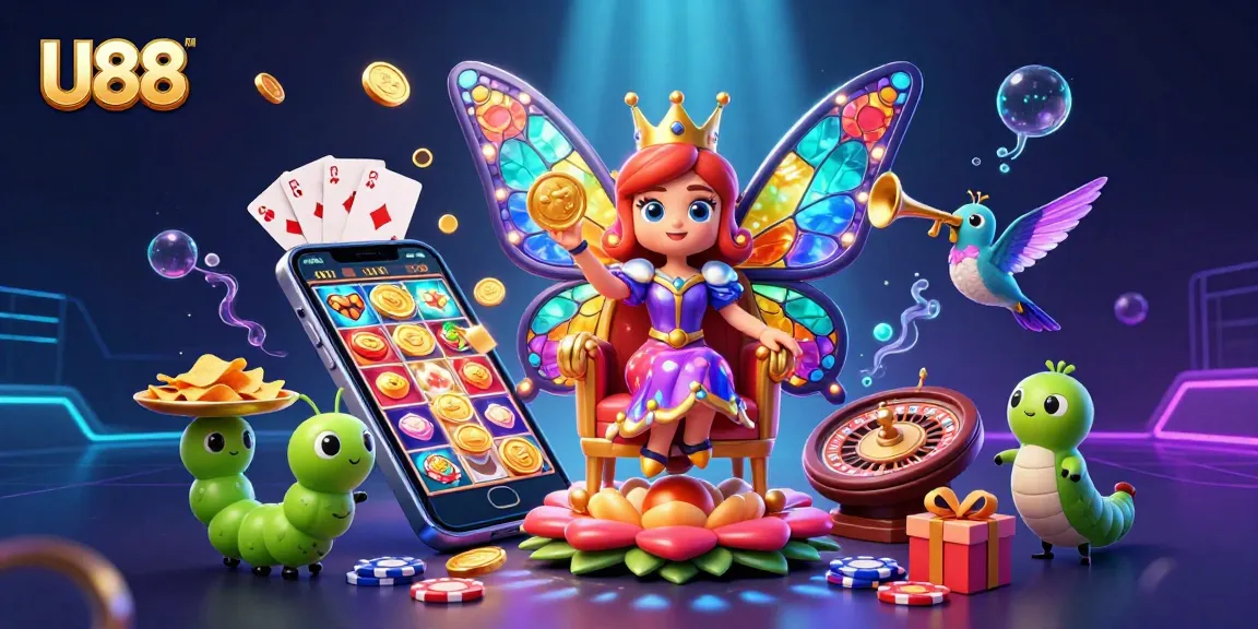 Experience U88's vibrant online games with a colorful display of engaging casino elements.