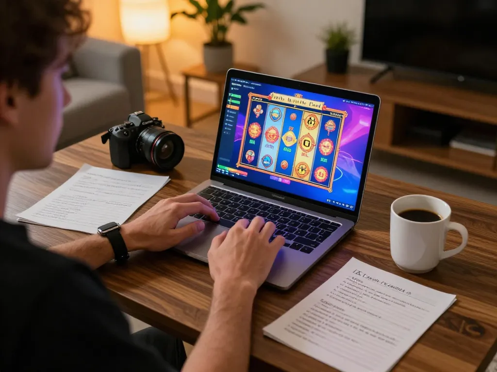 Player enjoying online gaming on luck8l platform with vibrant colors and strategic notes visible