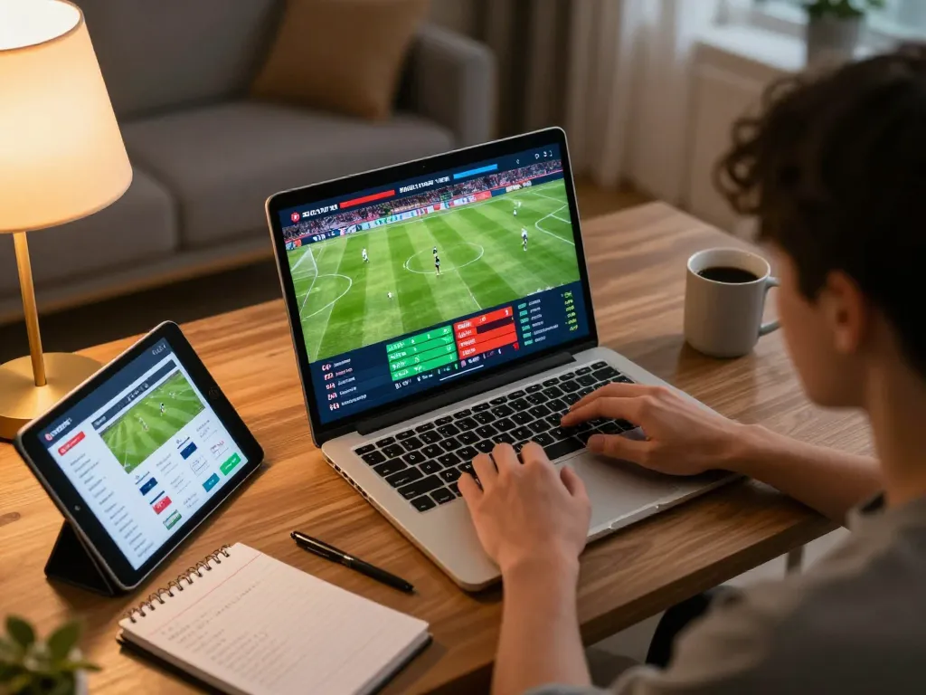 Watching live football matches and placing bets directly from home with seamless online sports betting experience.