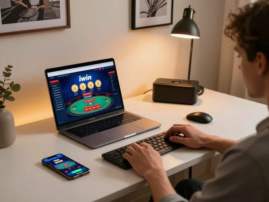 Engaging online gaming session with iwin club app displayed, a focused player strategizing bets.