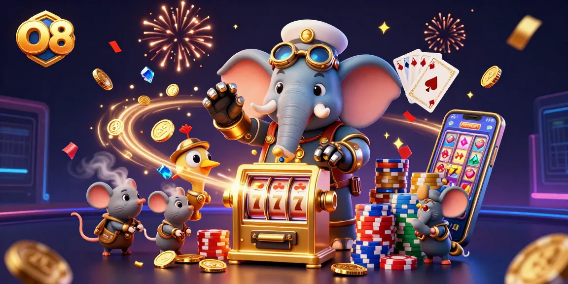 Win big at O8 with a 3D cartoon scene filled with enchanting slot machines, cheerful characters, and dazzling gems.