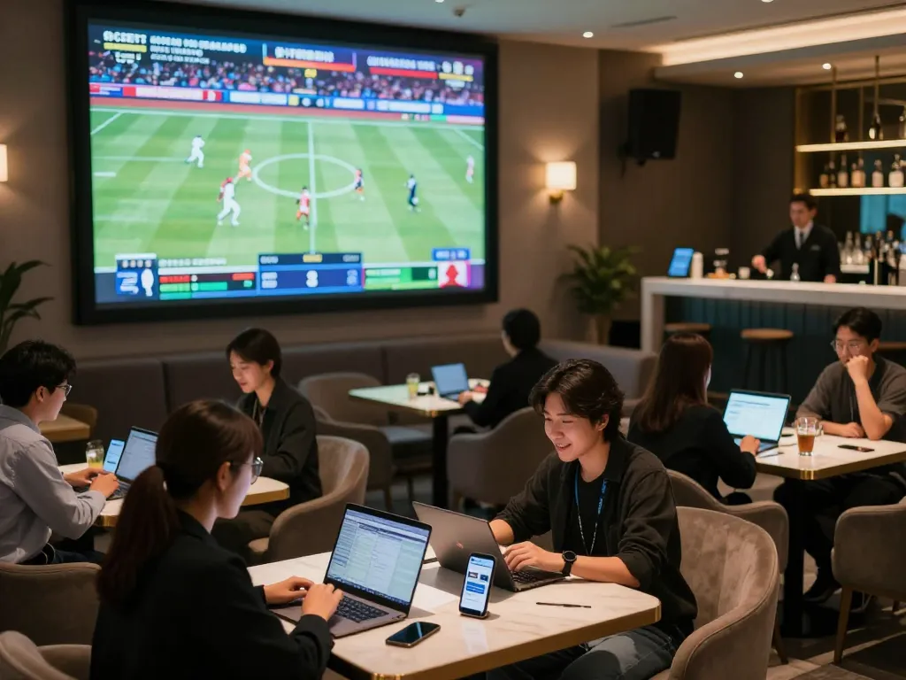 Five88 patrons enjoying live sports betting in an upscale lounge, immersed in the excitement of the game.