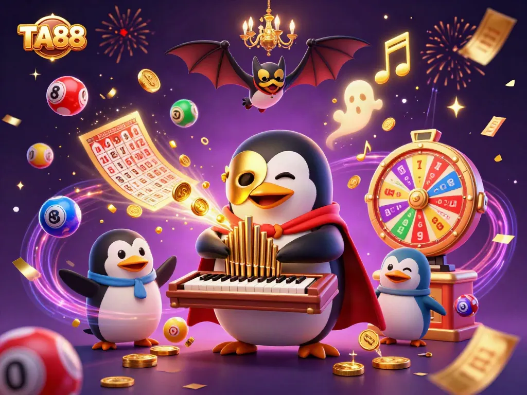 Experience the thrill of TA88 with vibrant games and golden prizes cascading in a dynamic casino scene.