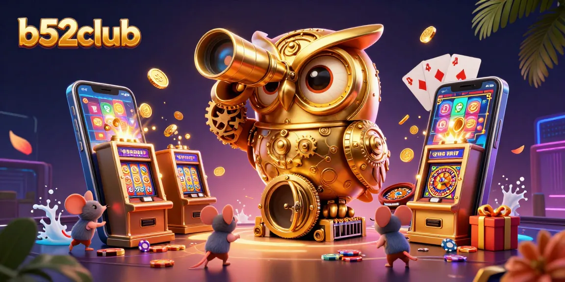 Spin the reels at b52club with golden owl and lively casino scene!