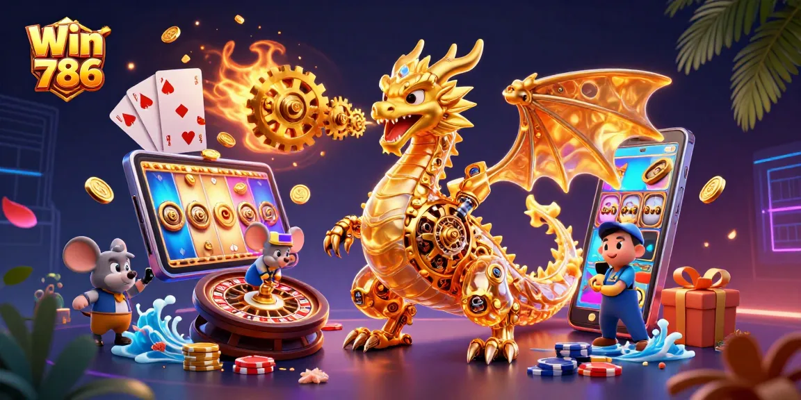 Experience thrilling gameplay with Win 786 featuring golden dragon, slots, and casino excitement
