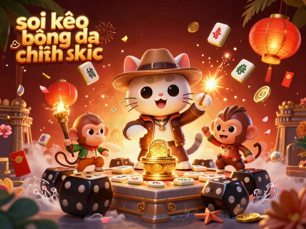 Immerse in soi kèo bóng đá chính xác with a vibrant 3D scene featuring an archaeologist cat and a treasure discovery.