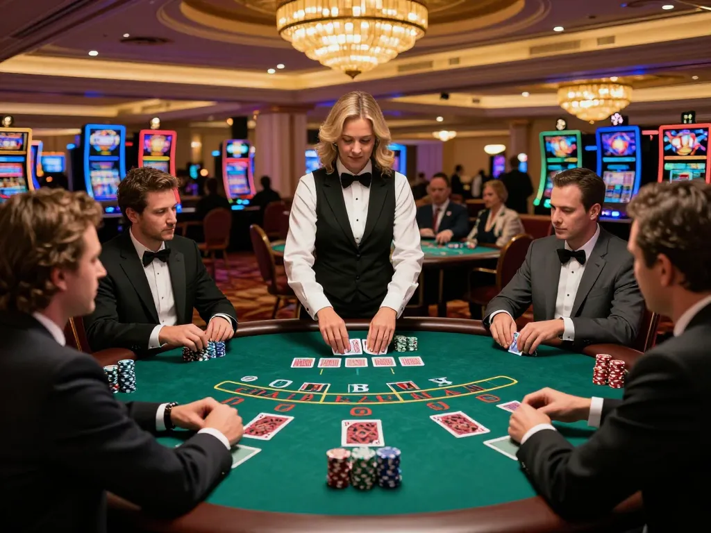 Experience debet action at a high-stakes blackjack table in a luxurious Vegas casino