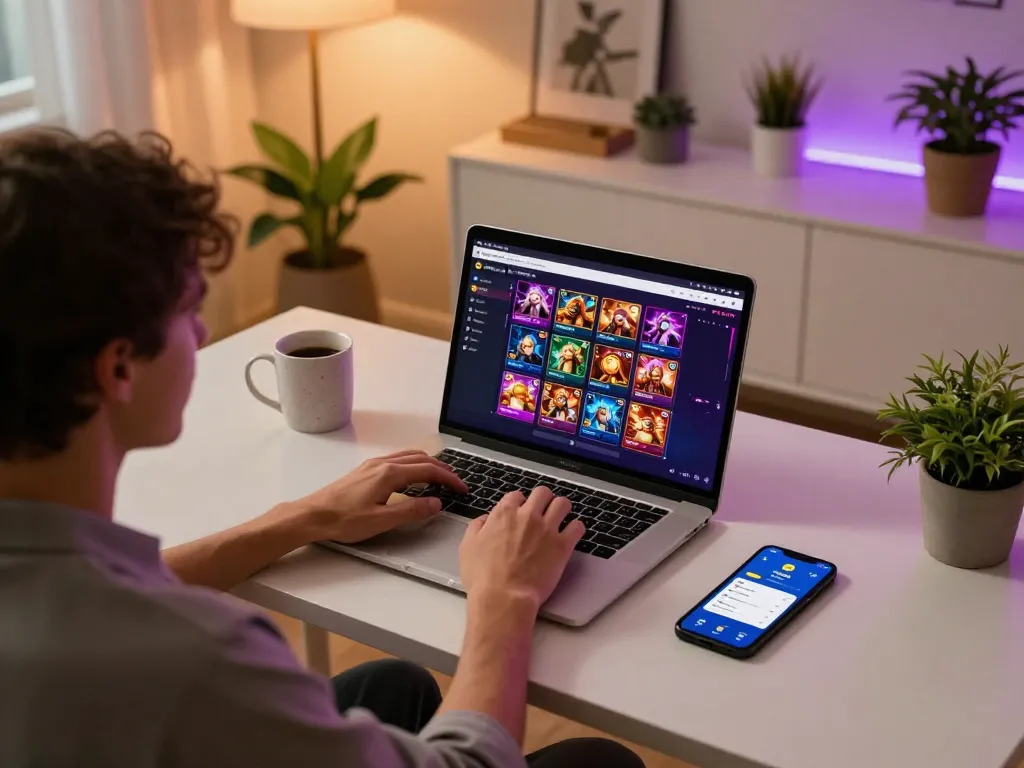 Engaging with SC88 on a laptop, enjoying the online casino experience in a cozy home environment