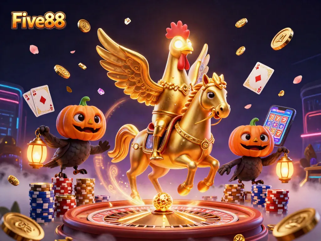 Watch the thrilling Five88 casino adventure unfold as a dazzling rooster heads the gaming scene.