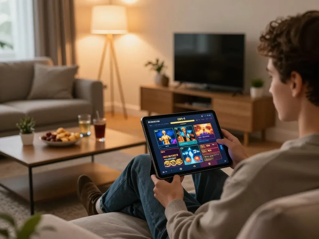 Engaging gameplay on the gen-e casino app during a cozy home gaming session