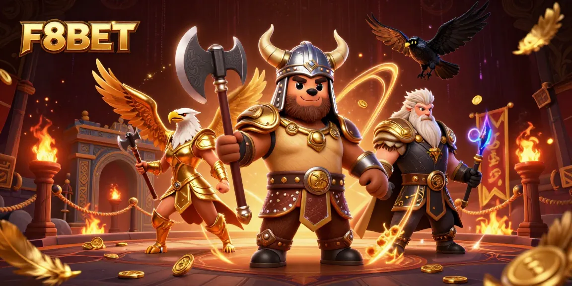Engage with F8BET's thrilling atmosphere in a vibrant 3D casino battle scene.