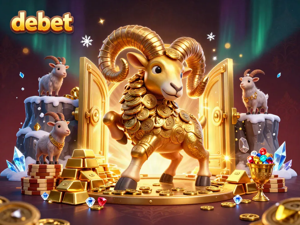 Engage with debet in a vibrant 3D casino scene filled with gold treasures and dynamic elements.