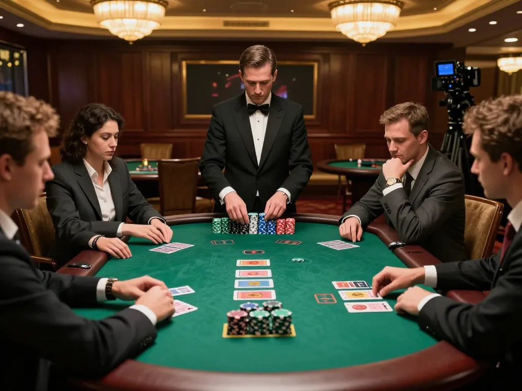 Players engaged at a high-stakes blackjack table in the g28-t1 casino, showcasing strategic gameplay and a vibrant atmosphere.