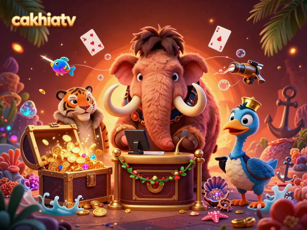 Experience the thrill of cakhiatv with vibrant casino bouncers, treasure chests, and dynamic gambling action.