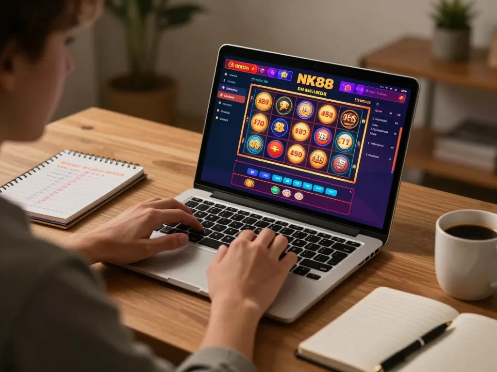 Engaging gameplay on NK88 casino app while enjoying a cozy home environment.