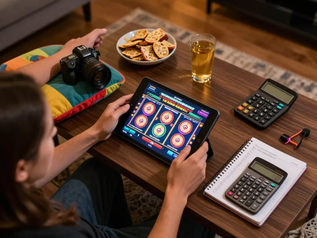 Enjoying Slot Malaysia on a tablet during a cozy home gaming session with strategic tools