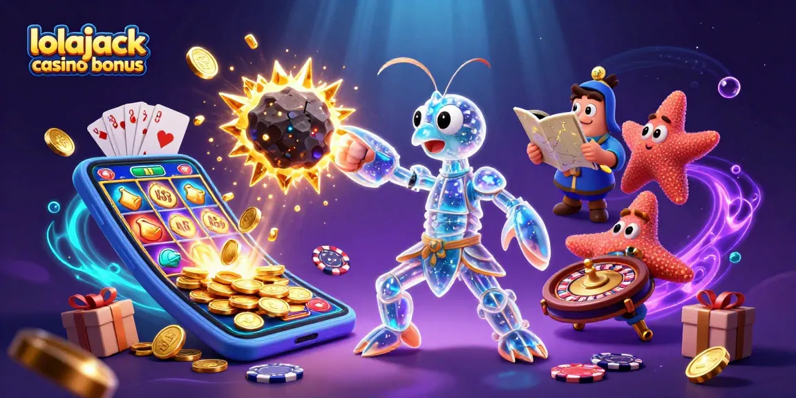 Experience the lolajack casino bonus with lively cartoon characters in a dynamic slot gaming scene.