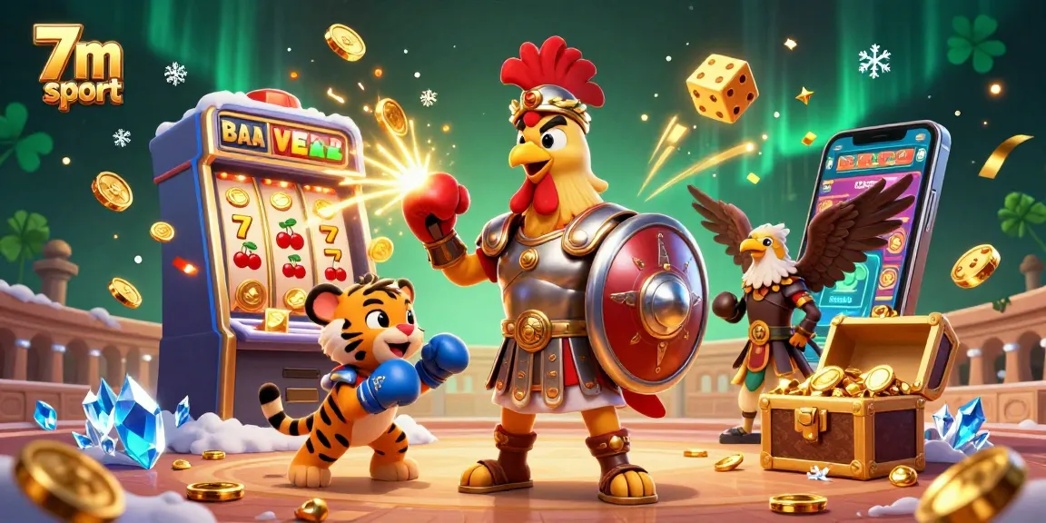 Experience the excitement of 7m sport with a vibrant 3D digital illustration of unique casino elements.