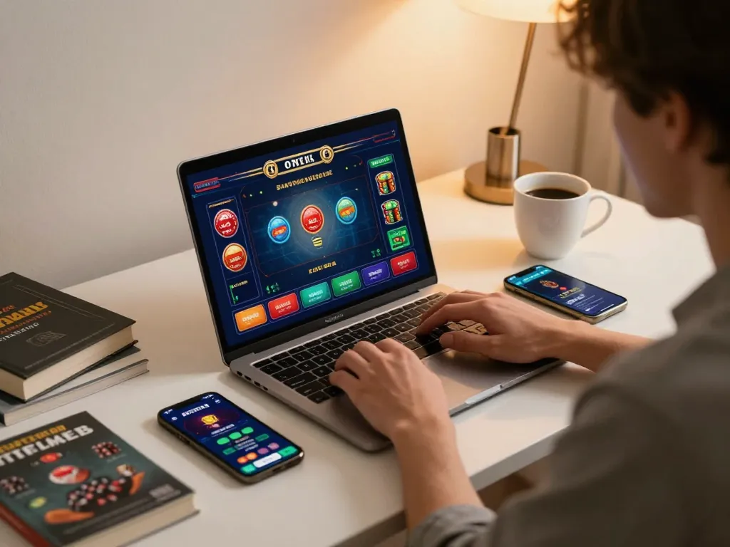 SIN88 player engaging in strategic online casino gaming with colorful interface displayed.