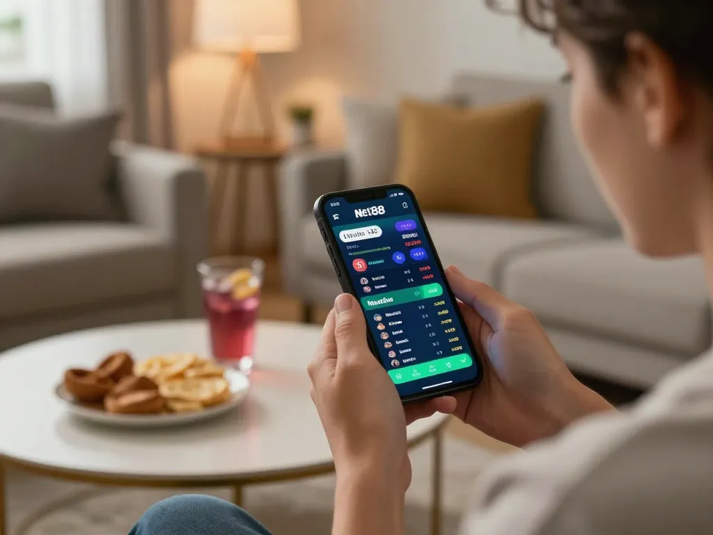 Net88 mobile sports betting app in use, showcasing live odds and dynamic betting excitement