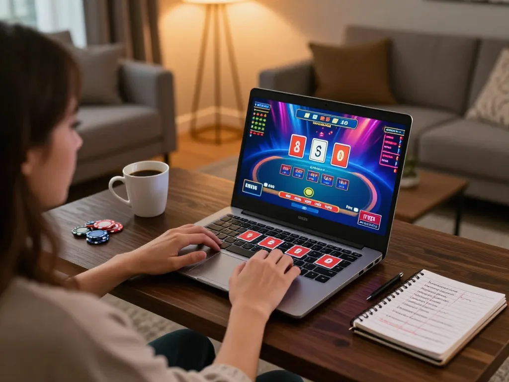 Engaging in live dealer games on 68win in a cozy home setting.