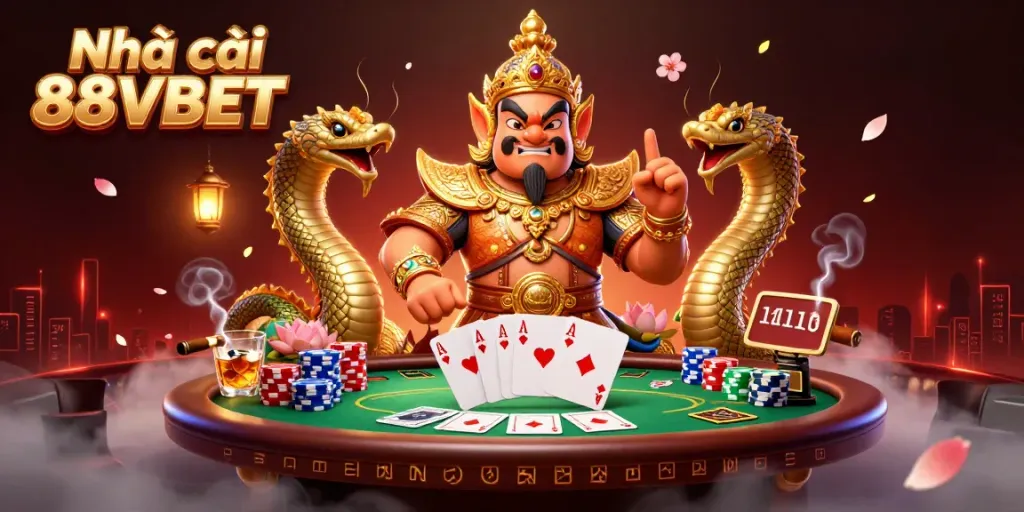 Experience thrilling action at Nhà cái 88VBET with vibrant casino scenes, engaging poker elements.