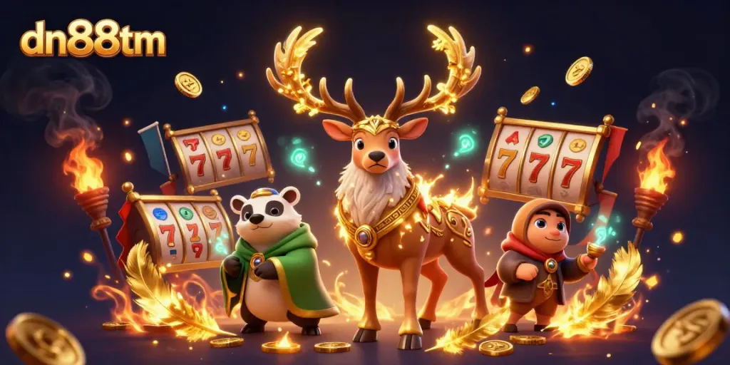 Engage with thrilling gameplay at dn88tm featuring a majestic stag and wise badger in a vibrant casino scene.