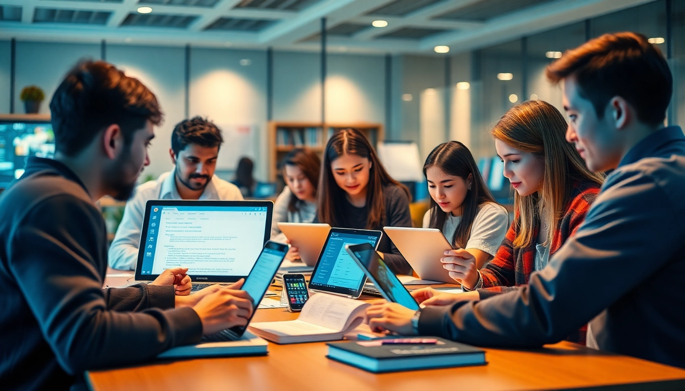 Dynamic learning environment featuring users engaging with 有道 translation software.
