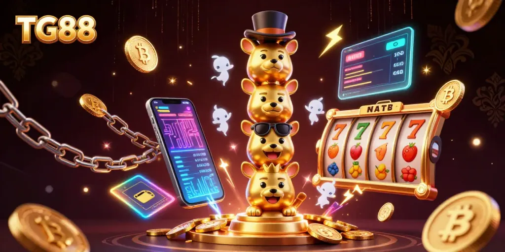 Engage with TG88 and experience exciting slots and jackpots in a vibrant casino illustration.