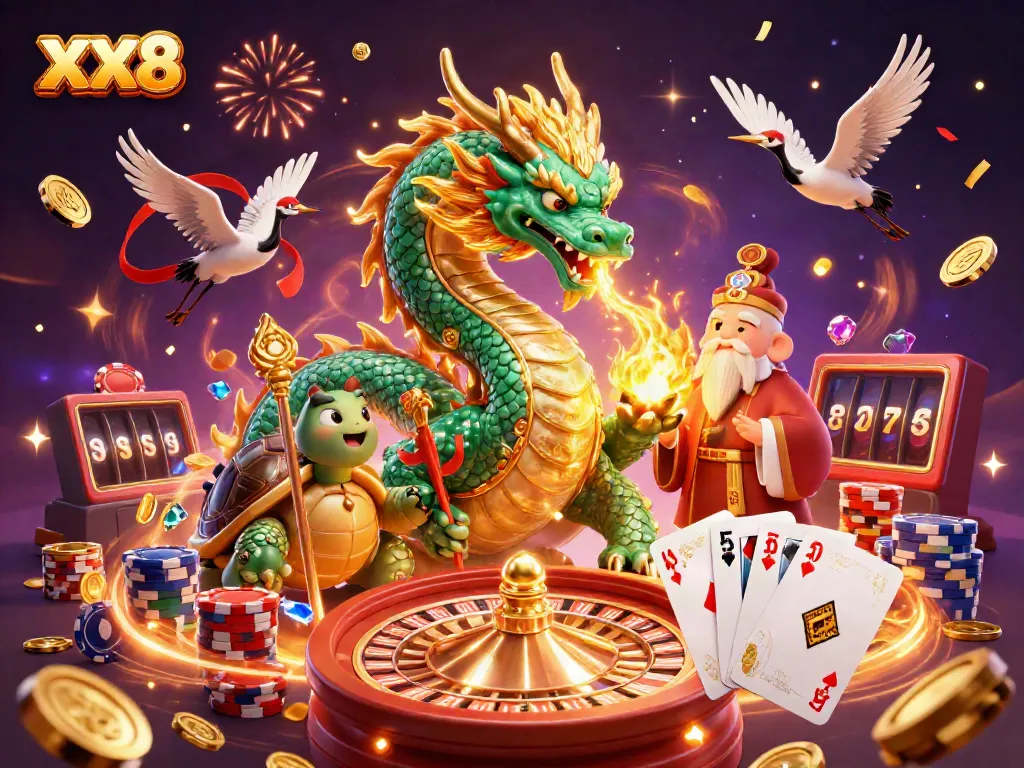 Experience thrilling gaming adventures with XX8's vibrant casino scene featuring various exciting elements.