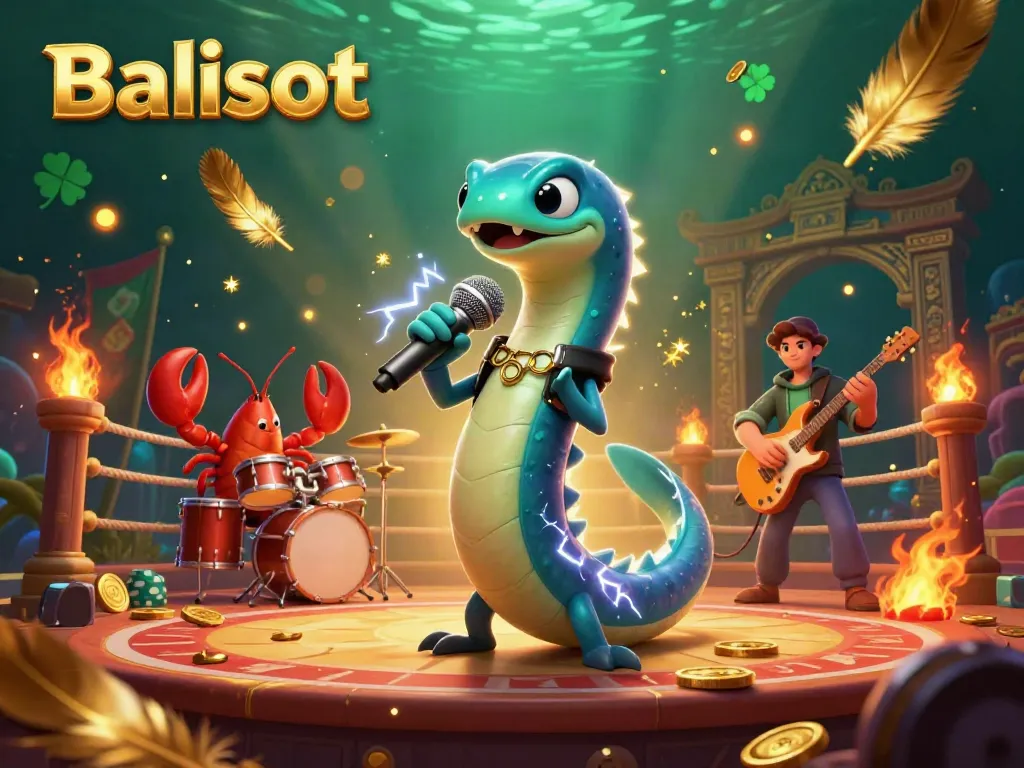Engage at Balislot with a vibrant underwater casino featuring electric eel DJ and band.