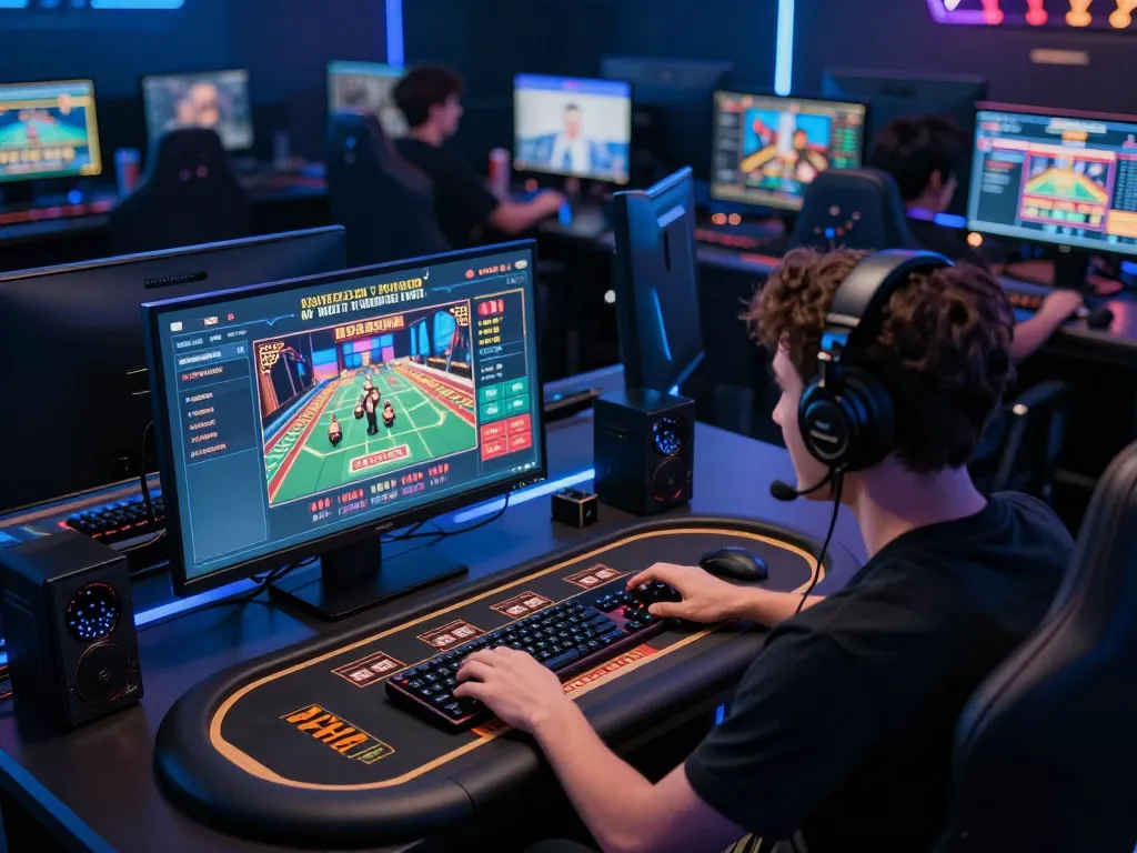 Engaged player enjoying TR88's live dealer games on multiple screens during online gambling.