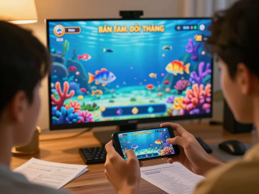 Bắn Cá Đổi Thưởng gameplay action showcasing colorful graphics and engaging fish animation.