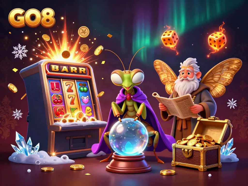Engage with GO8 at this lively casino scene featuring vibrant characters and dynamic gaming elements.