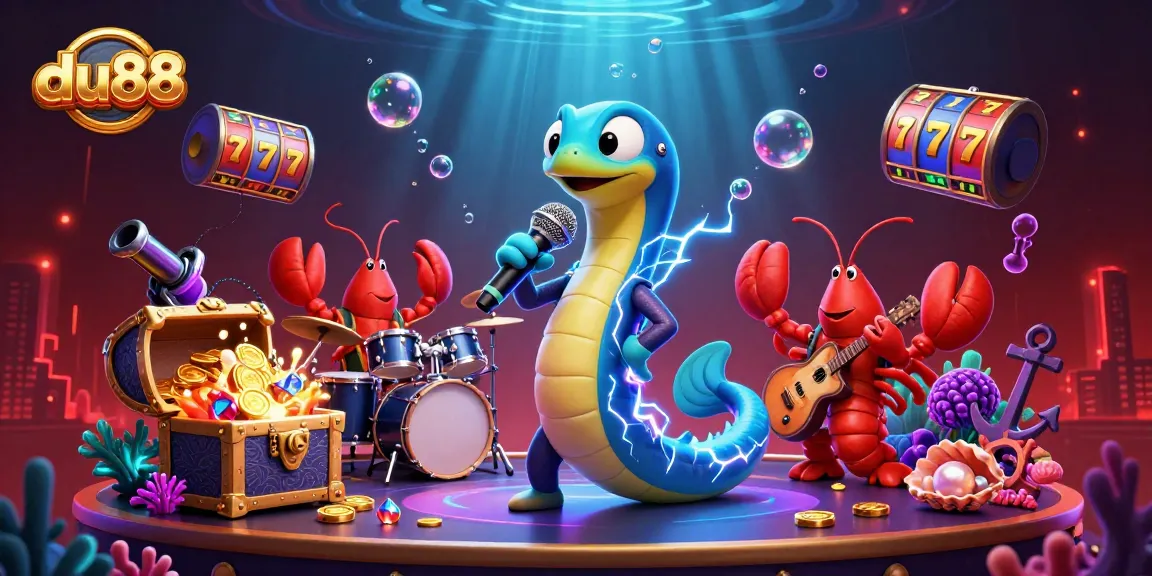 Experience thrilling gameplay in du88 with dynamic casino-themed underwater illustration featuring vibrant characters.