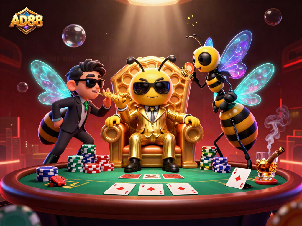 Experience AD88 as the bumblebee mob boss commands a poker game in an opulent setting.