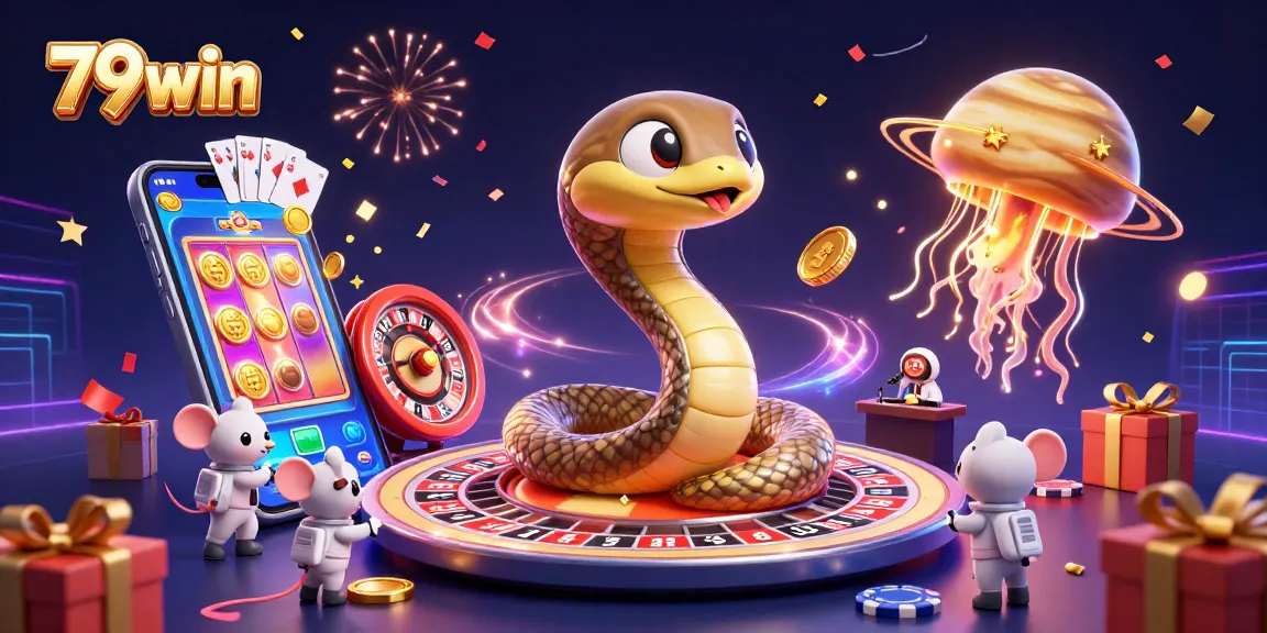 Experience the thrilling 79win casino action with cosmic characters and vibrant gaming elements.