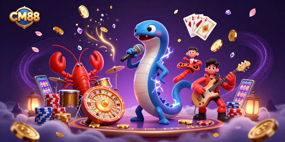 Experience the thrill of CM88 as the electric eel DJ rocks an underwater casino, surrounded by vibrant gambling elements.