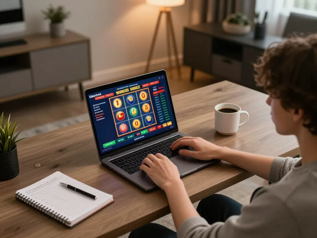 Engaging online gaming experience at 88Club with person playing slots on a laptop.