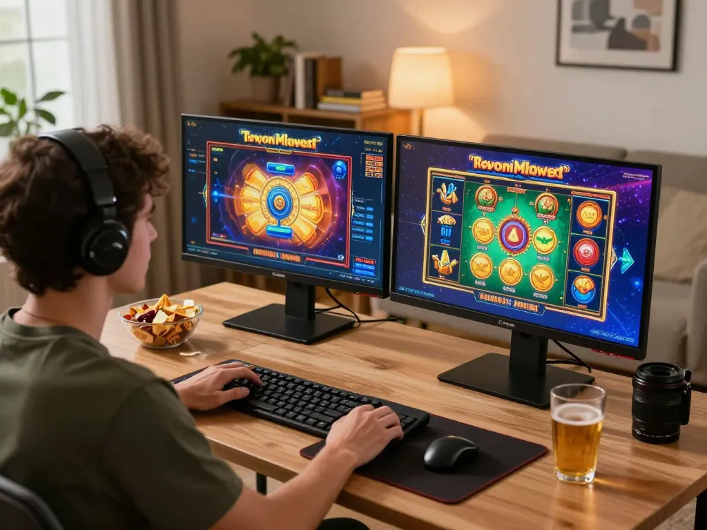 Player exploring g28 online casino slot games at home, focused and engaged in a strategic gaming experience.