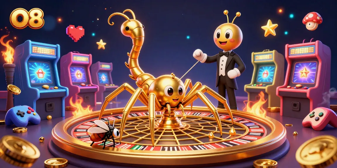 Spin the roulette web at O8's vibrant casino scene with animated characters and colorful gaming elements.