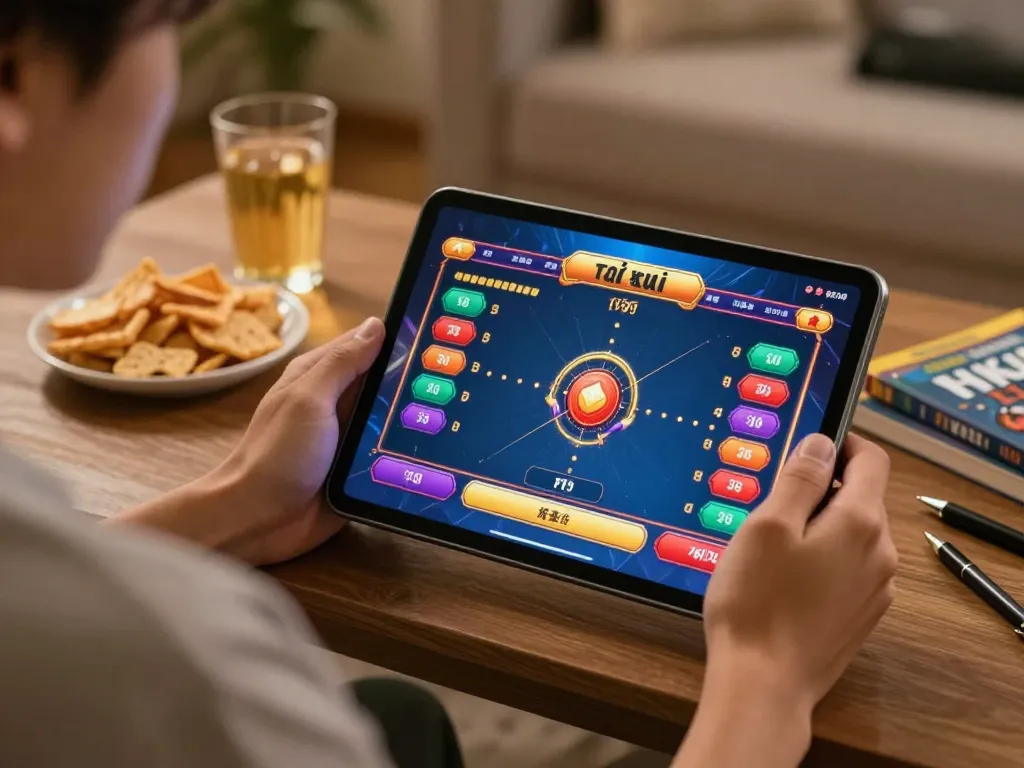 Engaging moment of Tài xỉu online gameplay on a tablet within a cozy home environment