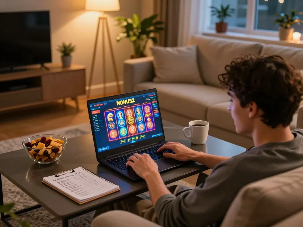 Engaging gameplay on NOHU52 casino interface from a cozy home setup.